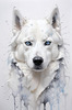 Abstract Art of White Siberian Husky with Icy Eyes