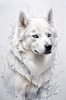 Abstract Art of White Siberian Husky with Icy Eyes