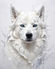 Abstract Art of White Siberian Husky with Icy Eyes