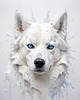 Abstract Art of White Siberian Husky with Icy Eyes