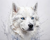 Abstract Art of White Siberian Husky with Icy Eyes