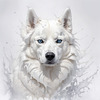 Abstract Art of White Siberian Husky with Icy Eyes