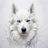 Abstract Art of White Siberian Husky with Icy Eyes