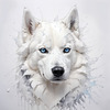 Abstract Art of White Siberian Husky with Icy Eyes