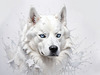 Abstract Art of White Siberian Husky with Icy Eyes