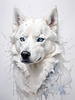 Abstract Art of White Siberian Husky with Icy Eyes