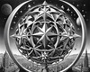 Surreal Black and White Zodiac Sphere Abstract Art with Star Patterns