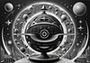 Surreal Black and White Zodiac Sphere Abstract Art with Star Patterns