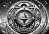 Surreal Black and White Zodiac Sphere Abstract Art with Star Patterns