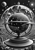 Surreal Black and White Zodiac Sphere Abstract Art with Star Patterns