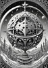 Surreal Black and White Zodiac Sphere Abstract Art with Star Patterns
