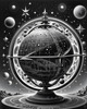 Surreal Black and White Zodiac Sphere Abstract Art with Star Patterns