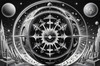 Surreal Black and White Zodiac Sphere Abstract Art with Star Patterns
