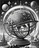 Surreal Black and White Zodiac Sphere Abstract Art with Star Patterns