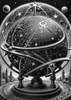 Surreal Black and White Zodiac Sphere Abstract Art with Star Patterns