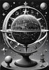 Surreal Black and White Zodiac Sphere Abstract Art with Star Patterns