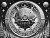 Surreal Black and White Zodiac Sphere Abstract Art with Star Patterns