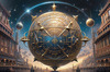 Surreal Zodiac Sphere with Engraved Signs and Faint Cyberpunk Stars Background