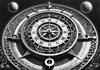 Surreal Black and White Zodiac Sundial Fine Art with Roman Numerals and Vines