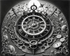 Surreal Black and White Zodiac Sundial Fine Art with Roman Numerals and Vines