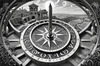 Surreal Black and White Zodiac Sundial Fine Art with Roman Numerals and Vines