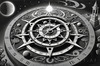 Surreal Black and White Zodiac Sundial Fine Art with Roman Numerals and Vines