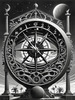 Surreal Black and White Zodiac Sundial Fine Art with Roman Numerals and Vines