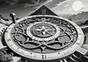 Surreal Black and White Zodiac Sundial Fine Art with Roman Numerals and Vines